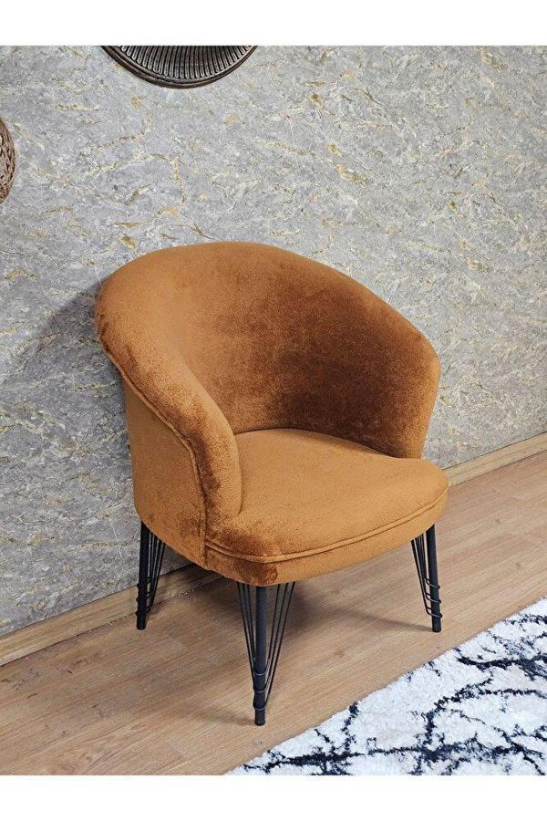 Tekli TEDDY Siyah Boyalı Telli Ayak Çay Seti Koltuk Tekli Berjer , Balkon, Salon, Ofis Kiremit Renk 40,5 Boyut/Ebat - Image 1