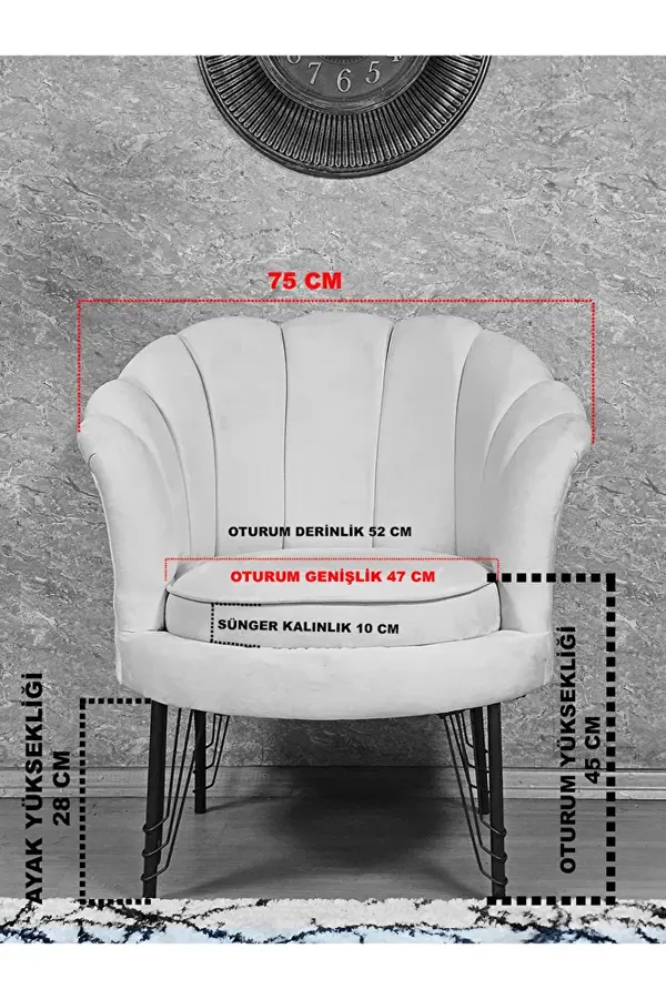 Tekli İstiridye Siyah Boyalı Telli Ayak Çay Seti Koltuk Tekli Berjer , Balkon, Salon, Ofis Pembe Renk 47 x 47 Boyut/Ebat - Image 1