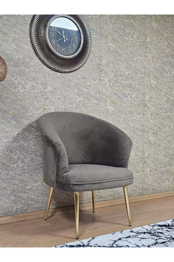 Tekli TEDDY Gold Kaplama Sivriltme Ayak Çay Seti Koltuk Tekli Berjer , Balkon, Salon, Ofis Kahverengi Renk 40,5 Boyut/Ebat - Image 1
