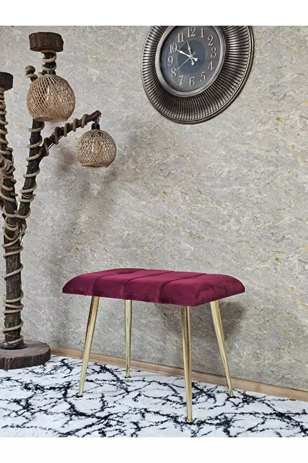 Gold Sivriltme Ayaklı 60 cm Puf Bench - Puf - Bench - Oturak - Mutfak Oturağı - Antre Oturağı Bordo Renk 60 x 40 Boyut/Ebat - Image 1