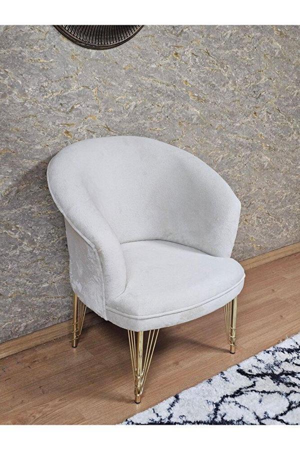 Tekli TEDDY Gold Kaplama Telli Ayak Çay Seti Koltuk Tekli Berjer , Balkon, Salon, Ofis Krem Renk 40,5 Boyut/Ebat - Image 1