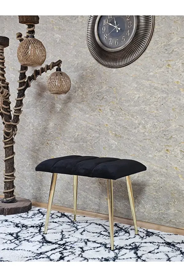 Gold Sivriltme Ayaklı 60 cm Puf Bench - Puf - Bench - Oturak - Mutfak Oturağı - Antre Oturağı Siyah Renk 60 x 40 Boyut/Ebat - Image 1