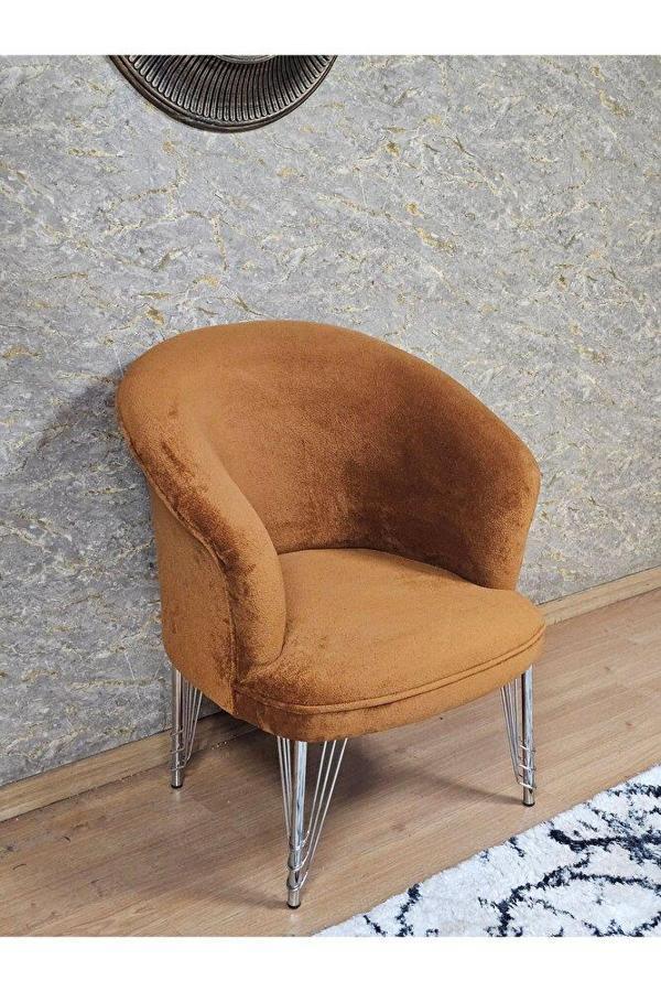 Tekli TEDDY Krom Kaplama Telli Ayak Çay Seti Koltuk Tekli Berjer , Balkon, Salon, Ofis Kiremit Renk 40,5 Boyut/Ebat - Image 1
