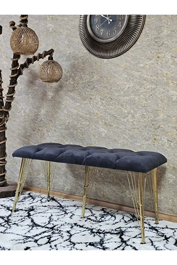 Metal Gold Tel Ayaklı 100 cm Puf Bench - Puf - Bench - Oturak - Mutfak Oturağı - Antre Oturağı Füme Renk 100 x 40 Boyut/Ebat - Image 1