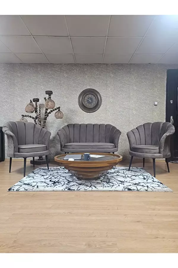 İstiridye Takım Siyah Boyalı Sivriltme Ayak Çay Seti Koltuk Takımı Kahverengi Renk 110 x 48 Boyut/Ebat - Image 1