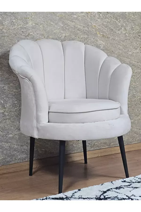 Tekli İstiridye Siyah Boyalı Sivriltme Ayak Çay Seti Koltuk Tekli Berjer , Balkon, Salon, Ofis Krem Renk 47 x 47 Boyut/Ebat - Image 1