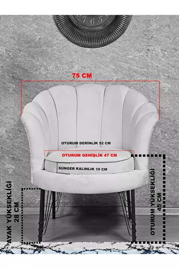 Tekli İstiridye Siyah Boyalı Telli Ayak Çay Seti Koltuk Tekli Berjer , Balkon, Salon, Ofis Siyah Renk 47 x 47 Boyut/Ebat - Image 1