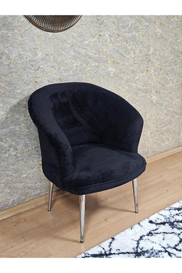 Tekli TEDDY Krom Kaplama Sivriltme Ayak Çay Seti Koltuk Tekli Berjer , Balkon, Salon, Ofis Siyah Renk 40,5 Boyut/Ebat - Image 1