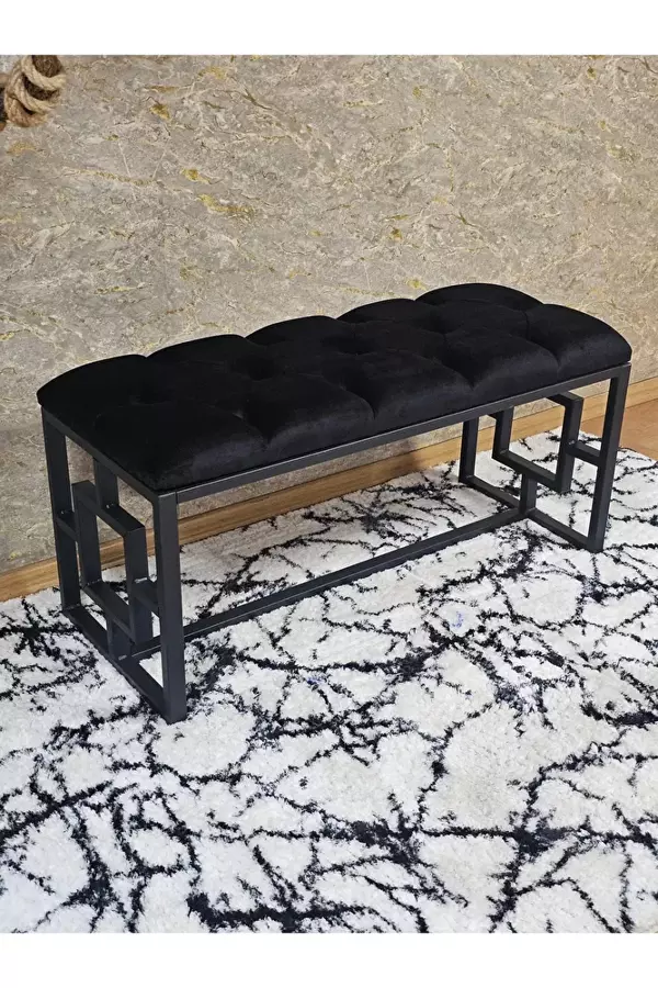 Siyah Boyalı İçi Kareli Diktörtgen 100 cm x 40 cm Oturak Puf - Bench - Makyaj Oturağı - Oturak Siyah Renk 100 x 40 Boyut/Ebat - Image 1