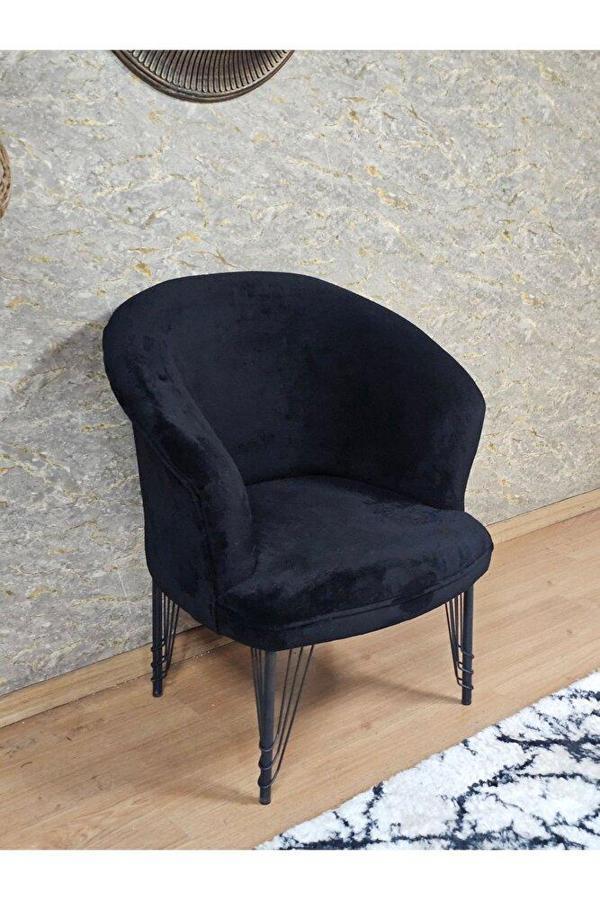 Tekli TEDDY Siyah Boyalı Telli Ayak Çay Seti Koltuk Tekli Berjer , Balkon, Salon, Ofis Siyah Renk 40,5 Boyut/Ebat - Image 1