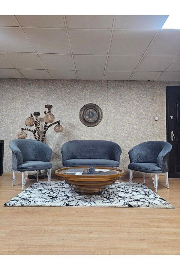 TEDDY Takım Beyaz Boyalı Telli Ayak Çay Seti Koltuk - Berjer , Balkon, Salon, Ofis Füme Renk 40 x 125 Boyut/Ebat - Image 1