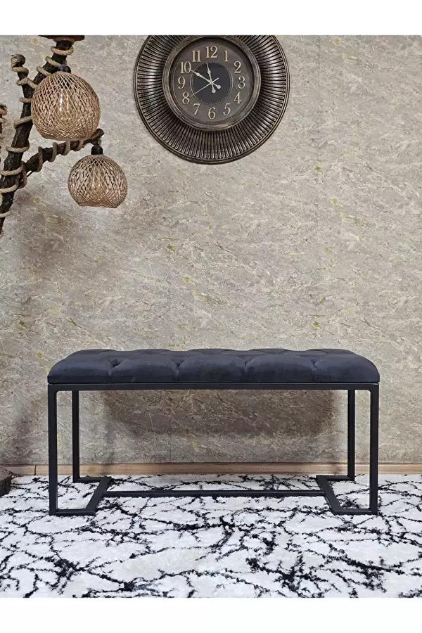 Siyah Boyalı - L - Ayaklı 100 cm x 38 cm Oturak - Bench - Makyaj Taburesi - Makyaj Oturak Füme Renk 100 x 40 Boyut/Ebat - Image 1