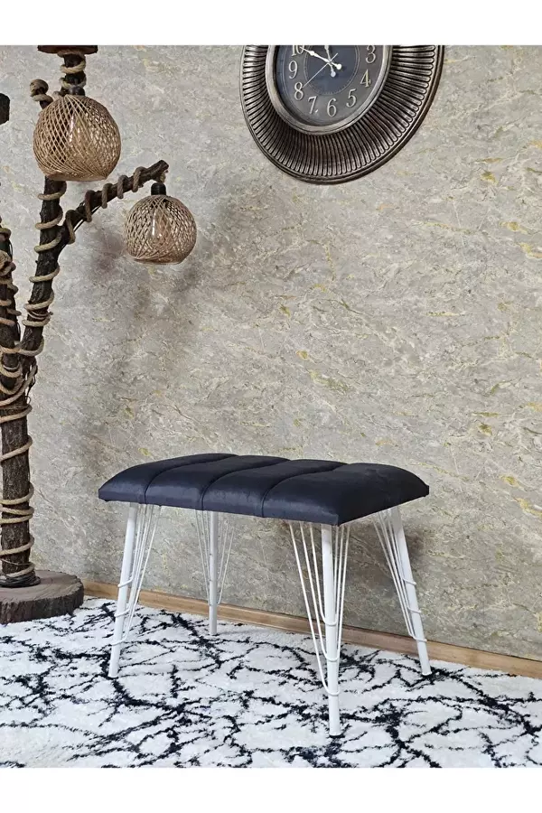 Metal Beyaz Tel Ayaklı 60 cm Puf Bench - Puf - Bench - Oturak - Mutfak Oturağı - Antre Oturağı Füme Renk 60 x 40 Boyut/Ebat - Image 1