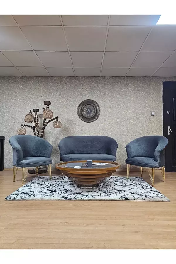 TEDDY Takım Gold Kaplama Telli Ayak Çay Seti Koltuk - Berjer , Balkon, Salon, Ofis Füme Renk 40 x 125 Boyut/Ebat - Image 1