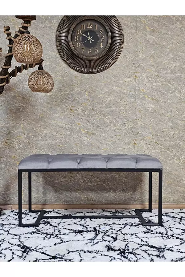 Siyah Boyalı - L - Ayaklı 100 cm x 38 cm Oturak - Bench - Makyaj Taburesi - Makyaj Oturak Gri Renk 100 x 40 Boyut/Ebat - Image 1