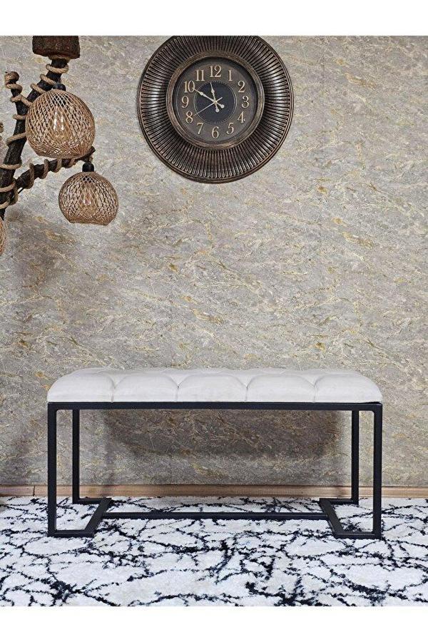 Siyah Boyalı - L - Ayaklı 100 cm x 38 cm Oturak - Bench - Makyaj Taburesi - Makyaj Oturak Krem Renk 100 x 40 Boyut/Ebat - Image 1