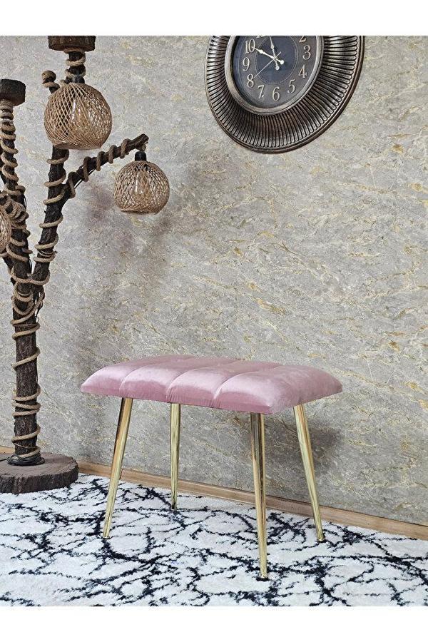Gold Sivriltme Ayaklı 60 cm Puf Bench - Puf - Bench - Oturak - Mutfak Oturağı - Antre Oturağı Pembe Renk 60 x 40 Boyut/Ebat - Image 1