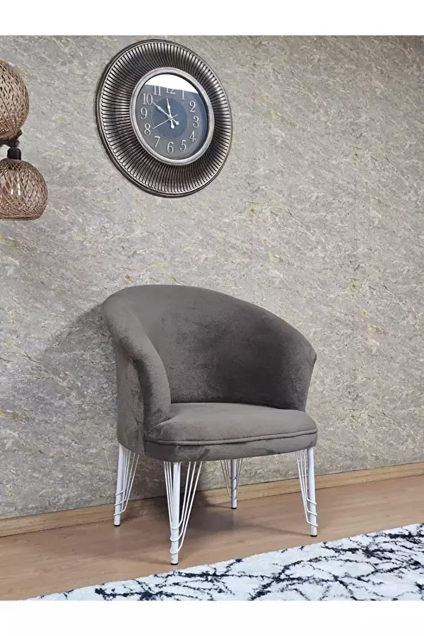 Tekli TEDDY Beyaz Boyalı Telli Ayak Çay Seti Koltuk Tekli Berjer , Balkon, Salon, Ofis Kahverengi Renk 40,5 Boyut/Ebat - Image 1