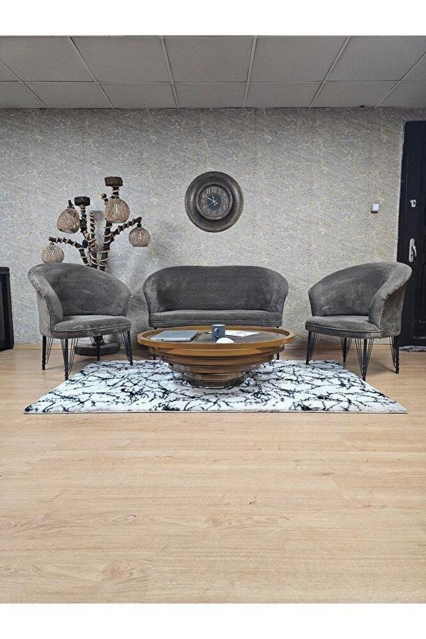 TEDDY Takım Siyah Boyalı Telli Ayak Çay Seti Koltuk - Berjer , Balkon, Salon, Ofis Kahverengi Renk 40 x 125 Boyut/Ebat - Image 1