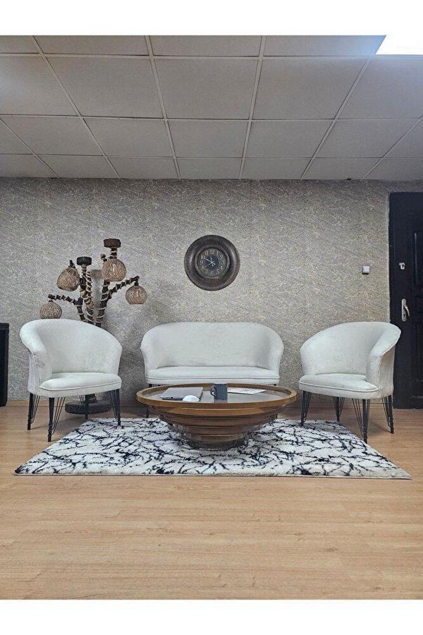 TEDDY Takım Siyah Boyalı Telli Ayak Çay Seti Koltuk - Berjer , Balkon, Salon, Ofis Krem Renk 40 x 125 Boyut/Ebat - Image 1