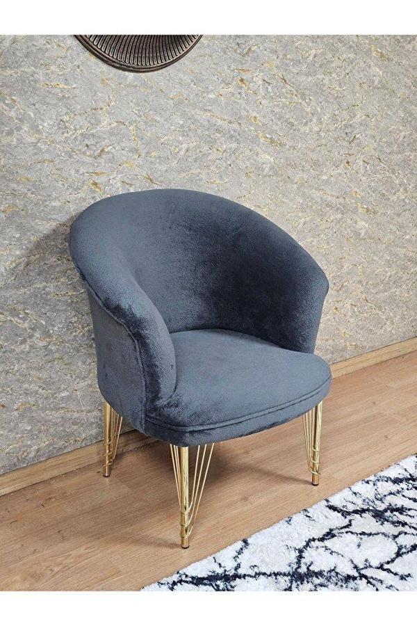 Tekli TEDDY Gold Kaplama Telli Ayak Çay Seti Koltuk Tekli Berjer , Balkon, Salon, Ofis Fume Renk 40,5 Boyut/Ebat - Image 1