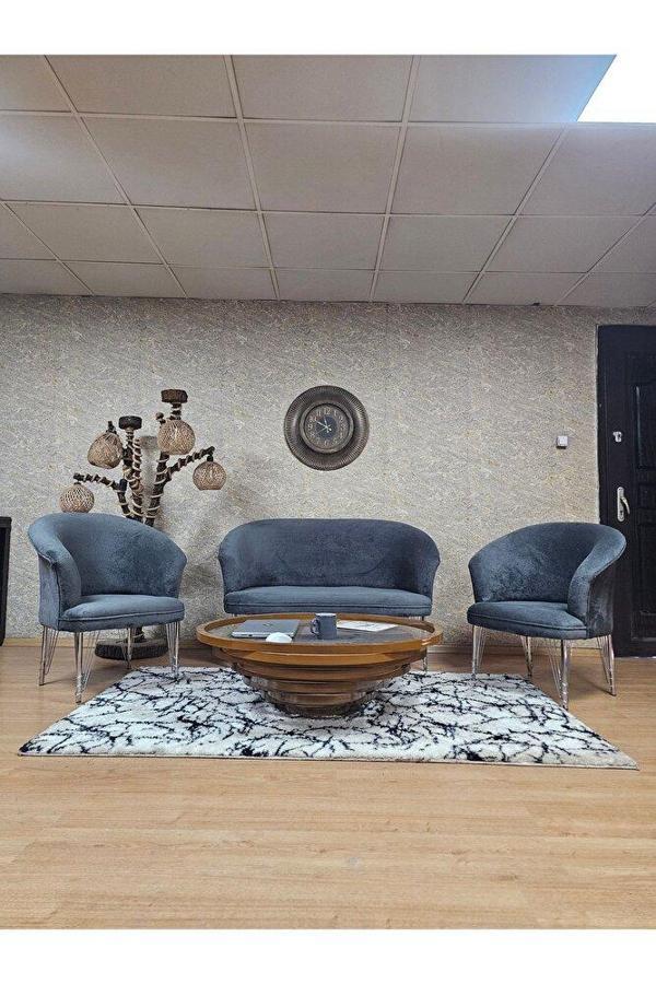 TEDDY Takım Krom Kaplama Telli Ayak Çay Seti Koltuk - Berjer , Balkon, Salon, Ofis Füme Renk 40 x 125 Boyut/Ebat - Image 1