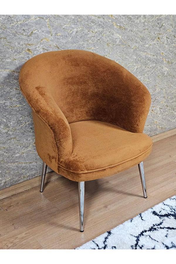 Tekli TEDDY Krom Kaplama Sivriltme Ayak Çay Seti Koltuk Tekli Berjer , Balkon, Salon, Ofis Kiremit Renk 40,5 Boyut/Ebat - Image 1