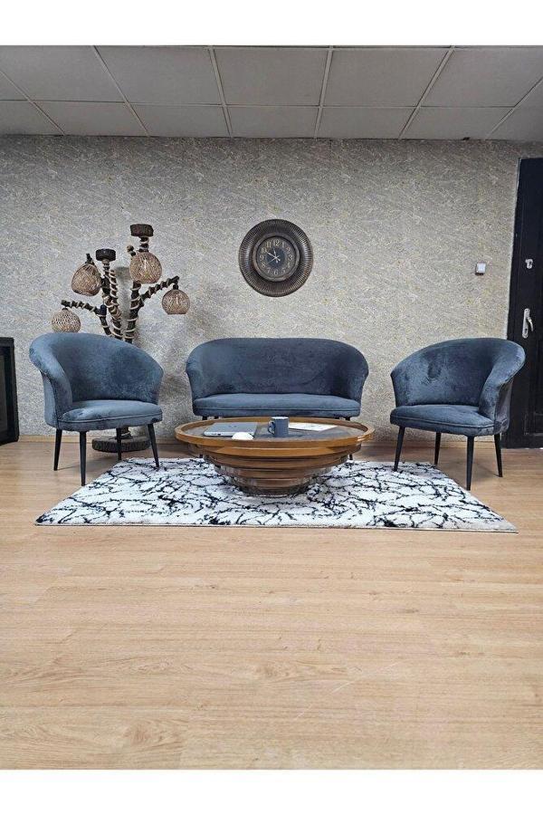 TEDDY Takım Siyah Boyalı Sivriltme Ayak Çay Seti Koltuk - Berjer , Balkon, Salon, Ofis Füme Renk 40 x 125 Boyut/Ebat - Image 1