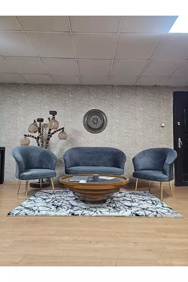 TEDDY Takım Gold Kaplama Sivriltme Ayak Çay Seti Koltuk - Berjer , Balkon, Salon, Ofis Füme Renk 40 x 125 Boyut/Ebat - Image 1