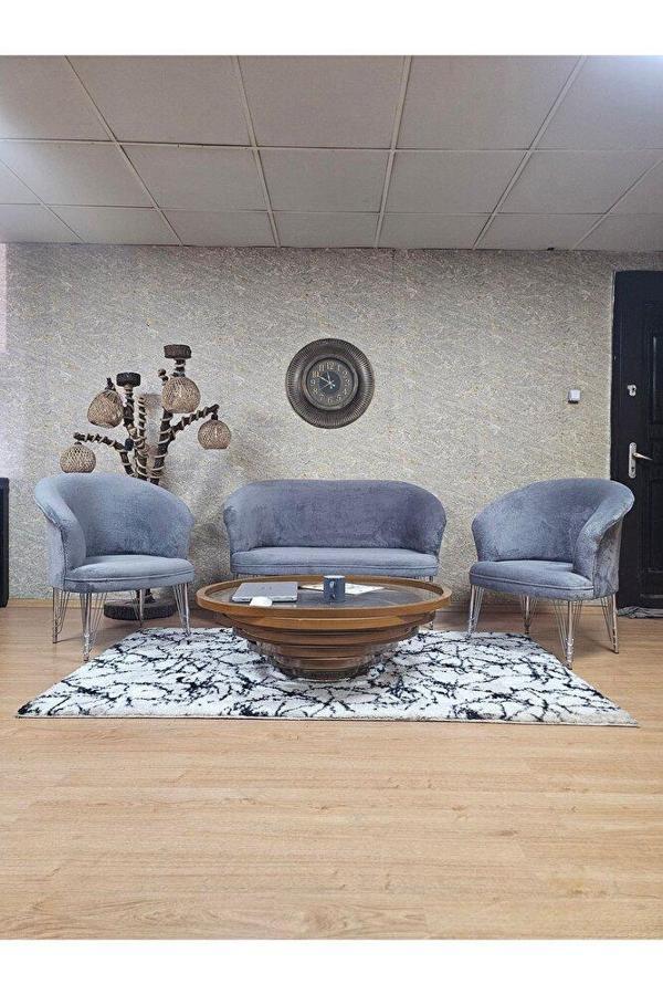 TEDDY Takım Krom Kaplama Telli Ayak Çay Seti Koltuk - Berjer , Balkon, Salon, Ofis Gri Renk 40 x 125 Boyut/Ebat - Image 1