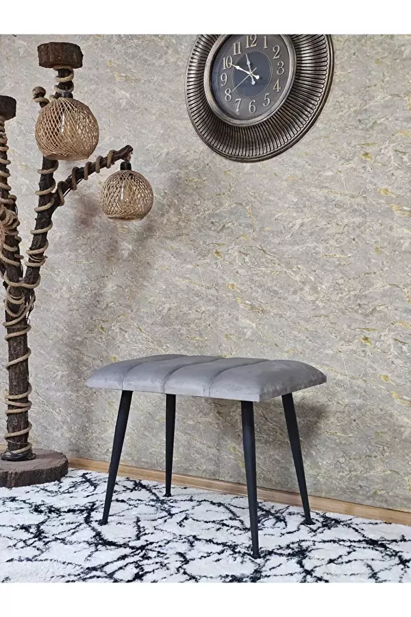 Siyah Sivriltmel Ayaklı 60 cm Puf Bench - Puf - Bench - Oturak - Mutfak Oturağı - Antre Oturağı Gri Renk 60 x 40 Boyut/Ebat - Image 1