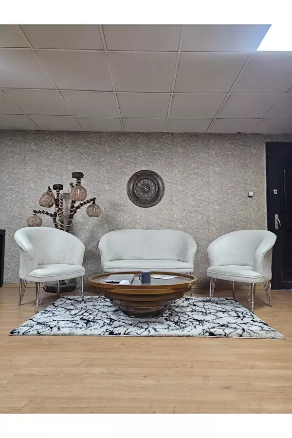 TEDDY Takım Krom Kaplama Telli Ayak Çay Seti Koltuk - Berjer , Balkon, Salon, Ofis Krem Renk 40 x 125 Boyut/Ebat - Image 1