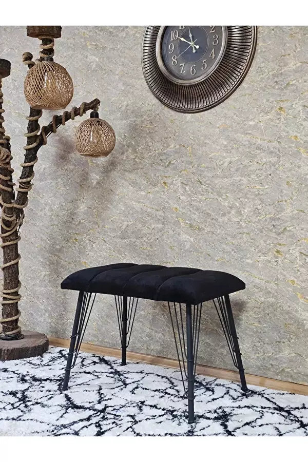 Metal Siyah Tel Ayaklı 60 cm Puf Bench - Puf - Bench - Oturak - Mutfak Oturağı - Antre Oturağı Siyah Renk 60 x 40 Boyut/Ebat - Image 1
