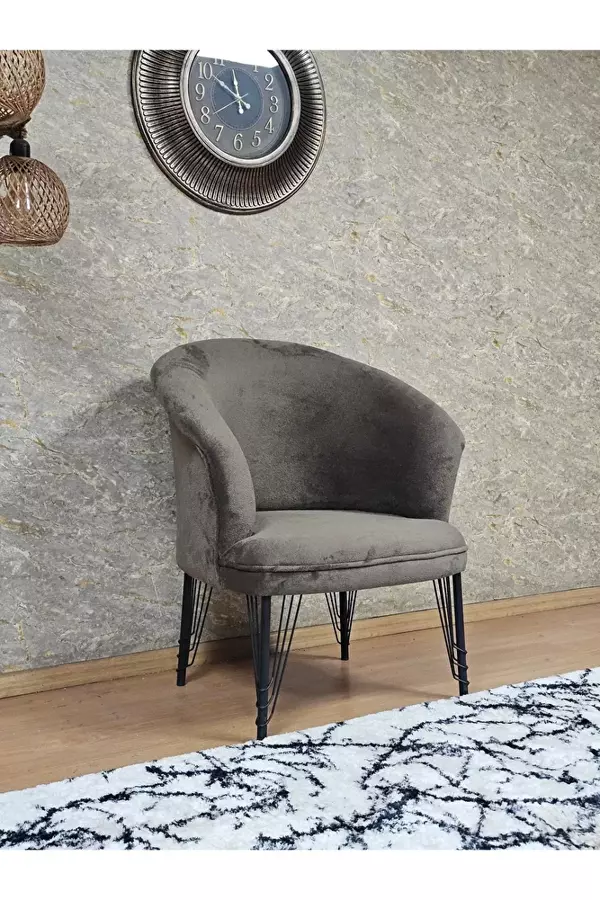 Tekli TEDDY Siyah Boyalı Telli Ayak Çay Seti Koltuk Tekli Berjer , Balkon, Salon, Ofis Kahverengi Renk 40,5 Boyut/Ebat - Image 1