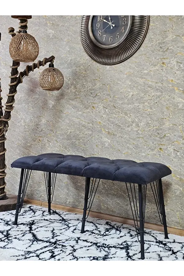 Metal Siyah Tel Ayaklı 100 cm Puf Bench - Puf - Bench - Oturak - Mutfak Oturağı - Antre Oturağı Füme Renk 100 x 40 Boyut/Ebat - Image 1