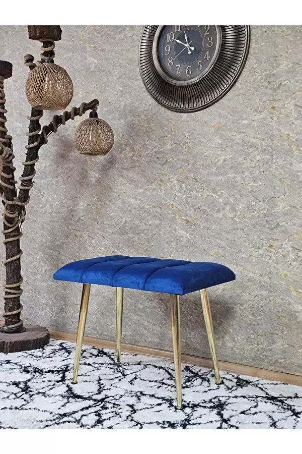 Gold Sivriltme Ayaklı 60 cm Puf Bench - Puf - Bench - Oturak - Mutfak Oturağı - Antre Oturağı Mavi Renk 60 x 40 Boyut/Ebat - Image 1