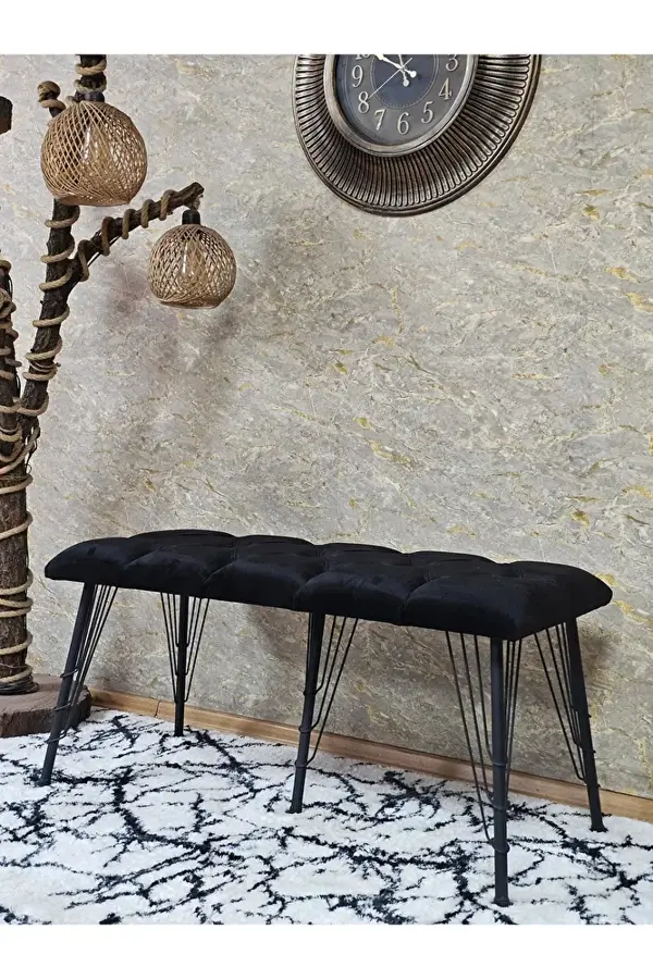 Metal Siyah Tel Ayaklı 100 cm Puf Bench - Puf - Bench - Oturak - Mutfak Oturağı - Antre Oturağı Siyah Renk 100 x 40 Boyut/Ebat - Image 1