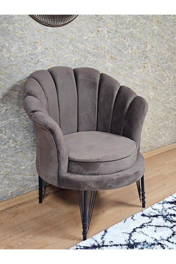 Tekli İstiridye Siyah Boyalı Telli Ayak Çay Seti Koltuk Tekli Berjer , Balkon, Salon, Ofis Kahverengi Renk 47 x 47 Boyut/Ebat - Image 1