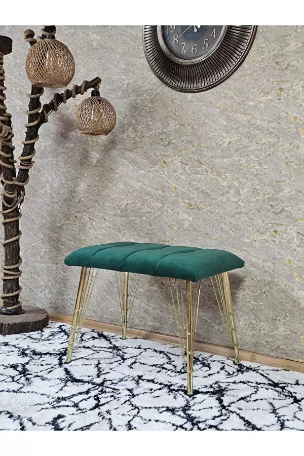 Metal Gold Tel Ayaklı 60 cm Puf Bench - Puf - Bench - Oturak - Mutfak Oturağı - Antre Oturağı Yeşil Renk 60 x 40 Boyut/Ebat - Image 1