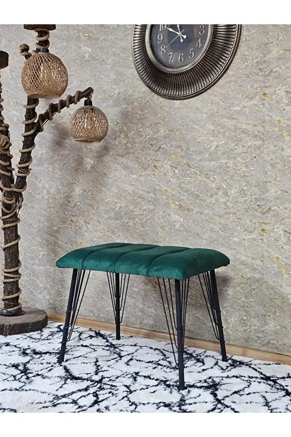 Metal Siyah Tel Ayaklı 60 cm Puf Bench - Puf - Bench - Oturak - Mutfak Oturağı - Antre Oturağı Yeşil Renk 60 x 40 Boyut/Ebat - Image 1