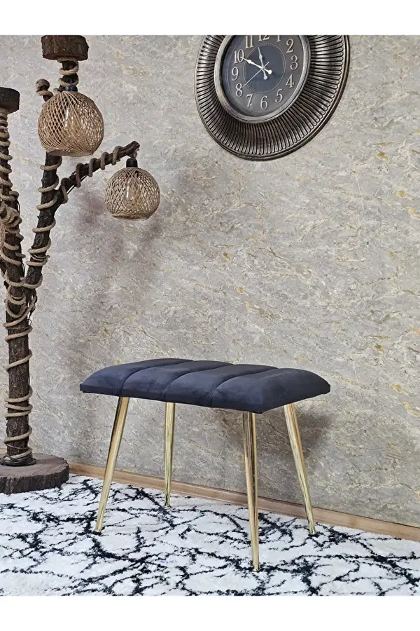 Gold Sivriltme Ayaklı 60 cm Puf Bench - Puf - Bench - Oturak - Mutfak Oturağı - Antre Oturağı Füme Renk 60 x 40 Boyut/Ebat - Image 1