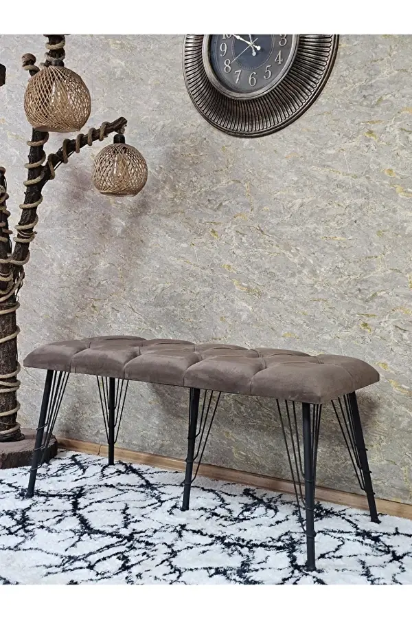 Metal Siyah Tel Ayaklı 100 cm Puf Bench - Puf - Bench - Oturak - Mutfak Oturağı - Antre Oturağı Kahverengi Renk 100 x 40 Boyut/Ebat - Image 1