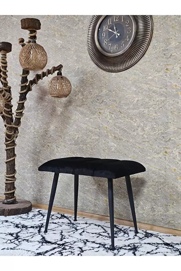 Siyah Sivriltmel Ayaklı 60 cm Puf Bench - Puf - Bench - Oturak - Mutfak Oturağı - Antre Oturağı Siyah Renk 60 x 40 Boyut/Ebat - Image 1