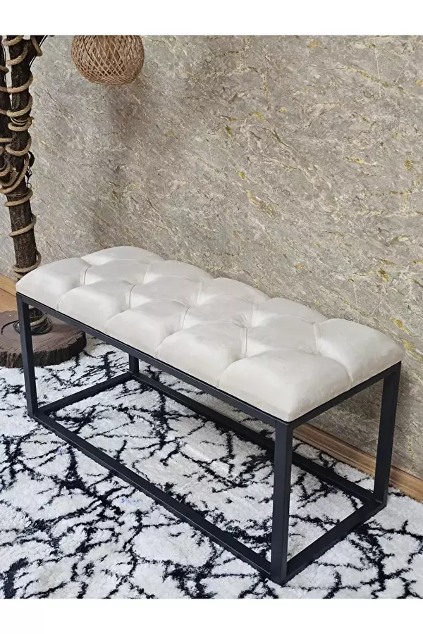 Siyah Boyalı Diktörtgen 100 cm x 40 cm Oturak Puf - Bench - Makyaj Oturağı - Oturak Krem Renk 100 x 40 Boyut/Ebat - Image 1
