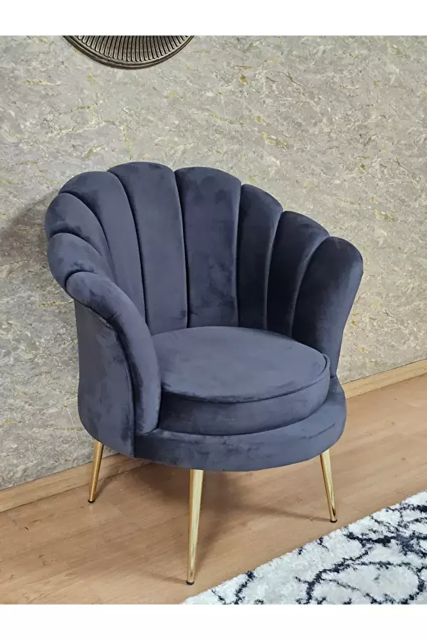 Tekli İstiridye Gold Kaplama Sivriltme Ayak Çay Seti Koltuk Tekli Berjer , Balkon, Salon, Ofis Füme Renk 47 x 47 Boyut/Ebat - Image 1
