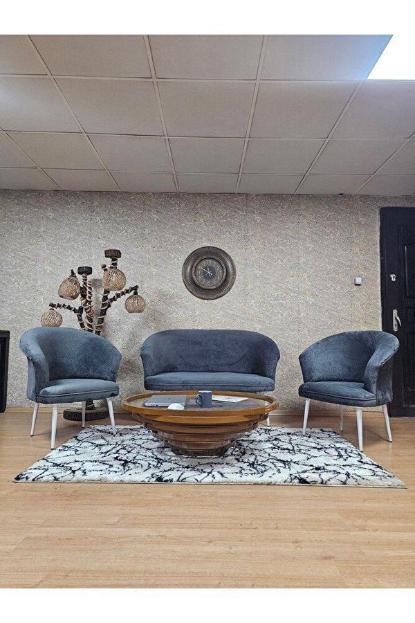 TEDDY Takım Beyaz Boyalı Sivriltme Ayak Çay Seti Koltuk - Berjer , Balkon, Salon, Ofis Füme Renk 40 x 125 Boyut/Ebat - Image 1