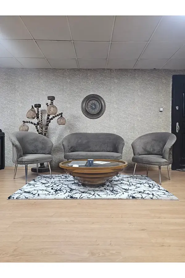 TEDDY Takım Krom Kaplama Sivriltme Ayak Çay Seti Koltuk - Berjer , Balkon, Salon, Ofis Kahverengi Renk 40 x 125 Boyut/Ebat - Image 1