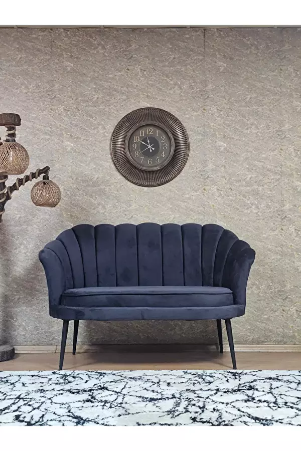 İkili İstiridye Siyah Boyalı Sivriltme Ayak Çay Seti Koltuk İkili Berjer , İkili Berjer Koltuk Füme Renk 110 x 48 Boyut/Ebat - Image 1