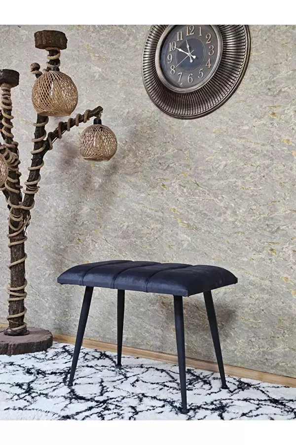 Siyah Sivriltmel Ayaklı 60 cm Puf Bench - Puf - Bench - Oturak - Mutfak Oturağı - Antre Oturağı Füme Renk 60 x 40 Boyut/Ebat - Image 1