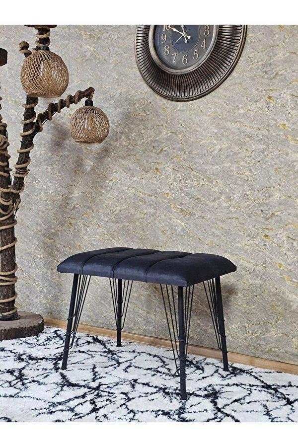 Metal Siyah Tel Ayaklı 60 cm Puf Bench - Puf - Bench - Oturak - Mutfak Oturağı - Antre Oturağı Füme Renk 60 x 40 Boyut/Ebat - Image 1